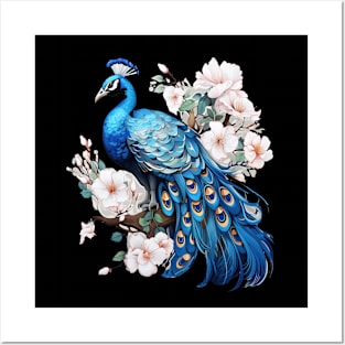 Peacock colorful Flower Illustration Posters and Art